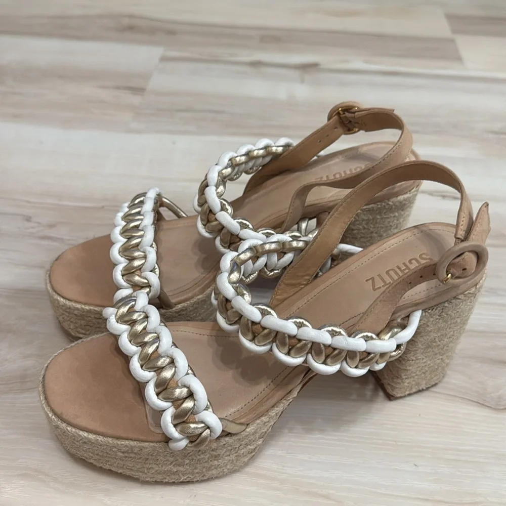 SCHUTZ Juliet Platform Sandals Chain Detail Espadrille Block Heel Size 11